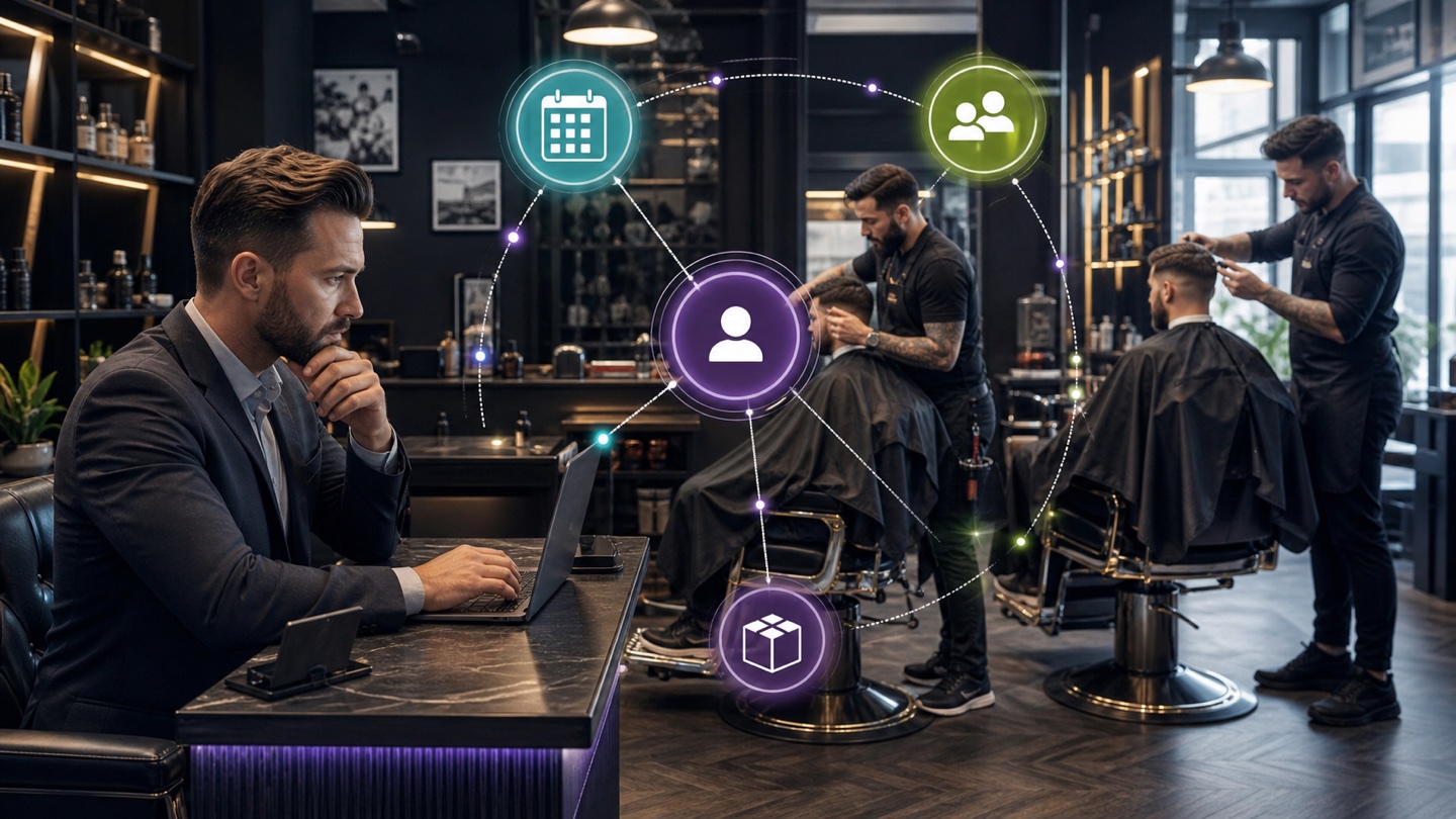 Мужской барбершоп: иллюстрация к странице «CRM для управления барбершопом»