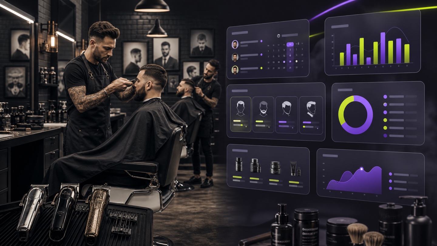 Мужской барбершоп: иллюстрация к странице «CRM для салона красоты»